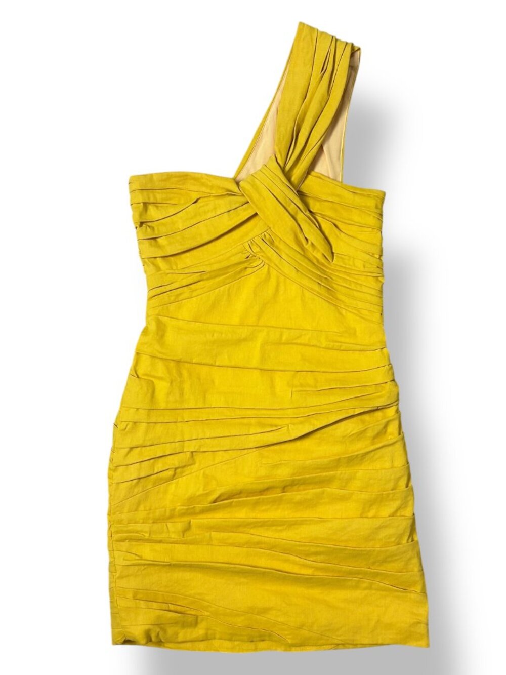 A.L.C. Yellow One Shoulder Apollo Dress Linen Blend Ruched Sz 4